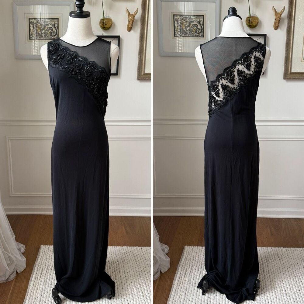 Rimini by Shaw Stretchy Black Sleeveless Column Dress Formal Gown Black 8